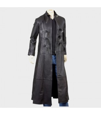 Military Trench Black Leather Long Coat | Full Length Gothic Coat